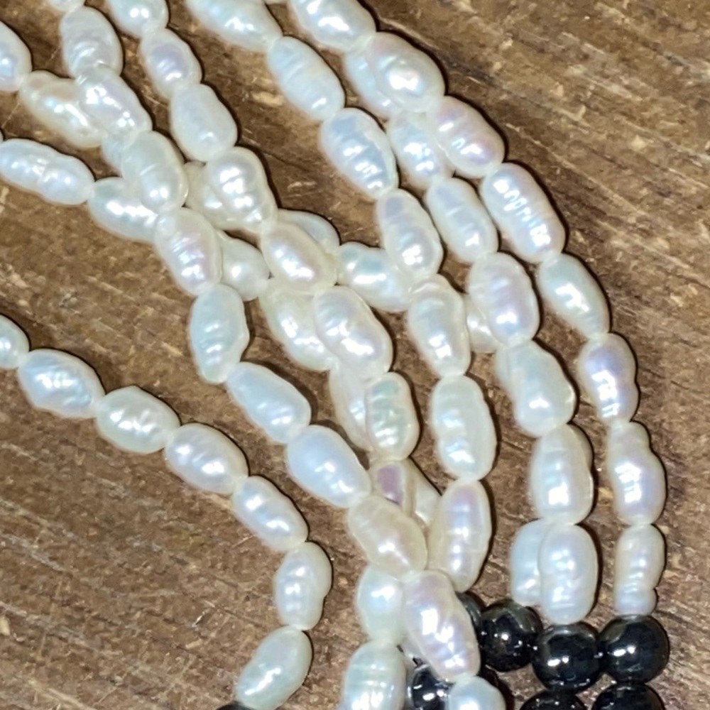 Vintage natural Pearl and black hematite necklace with original - Picture 7 of 9